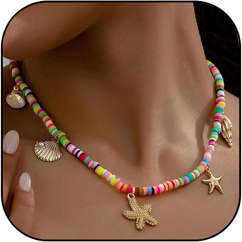 MIFYNN Gold Shell Starfish Necklace for Women Pearl Shell Necklace Layered Beaded Starfish Necklaces Summer Beach Surf Jewelry Gifts for Women - Image 1